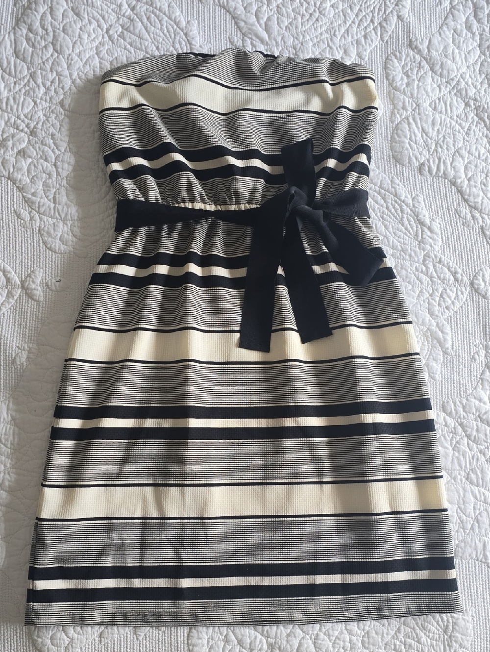 Strapless Black and Cream Striped Dress- SZ S-M
